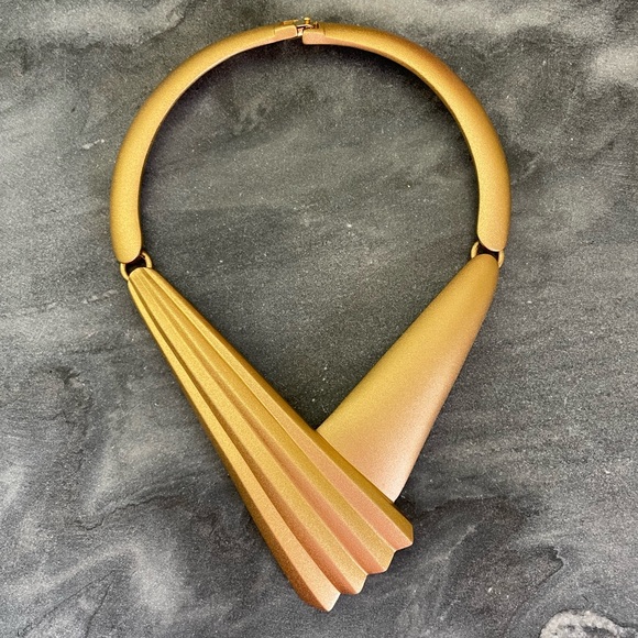 Monet Jewelry - Vintage Monet Runway Brushed Matte Gold Statement Necklace